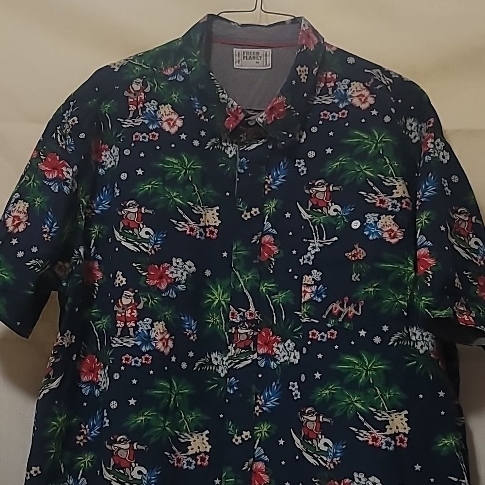 FREE PLANET MENS CHRISTMAS BUTTON DOWN CASUAL 4X SHIRT 100%COTTON READY TO WEAR